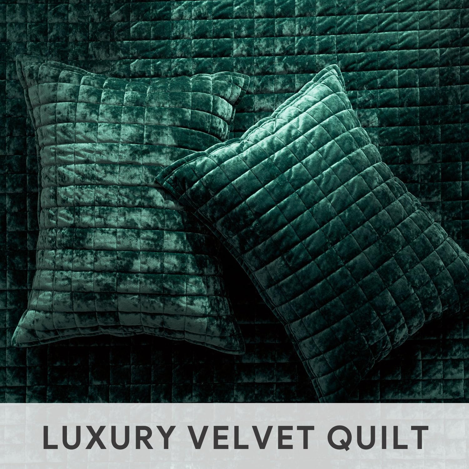 RECYCO Luxury Velvet Quilt Set Full Queen Size Bedding Sets, Ultra Soft Velvet Comforter Set, Lightweight Channel Box Stitch Oversized Bedspread Coverlet for All Season, with 2 Shams, Emerald Green - Image 5