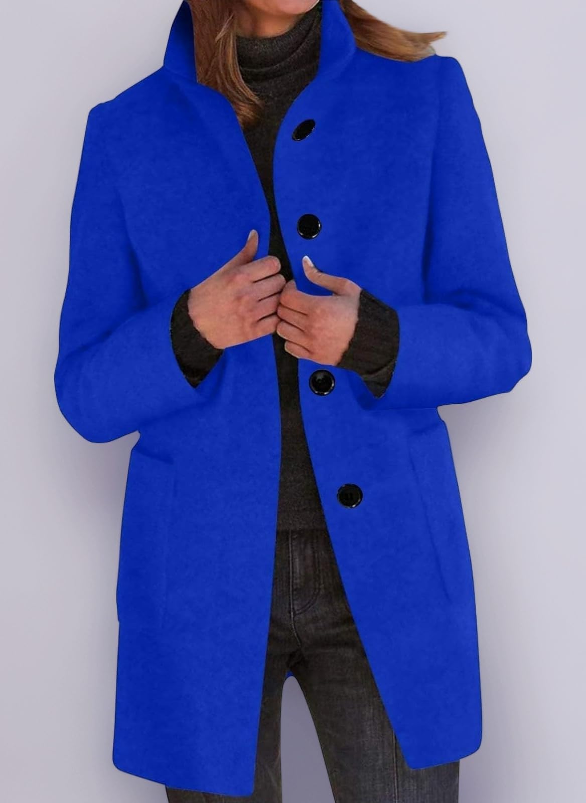 Womens Winter Coats Warm Single Breasted Stand Collar Long Outerwear Casual Ladies Elegant Trench Coats Overcoat