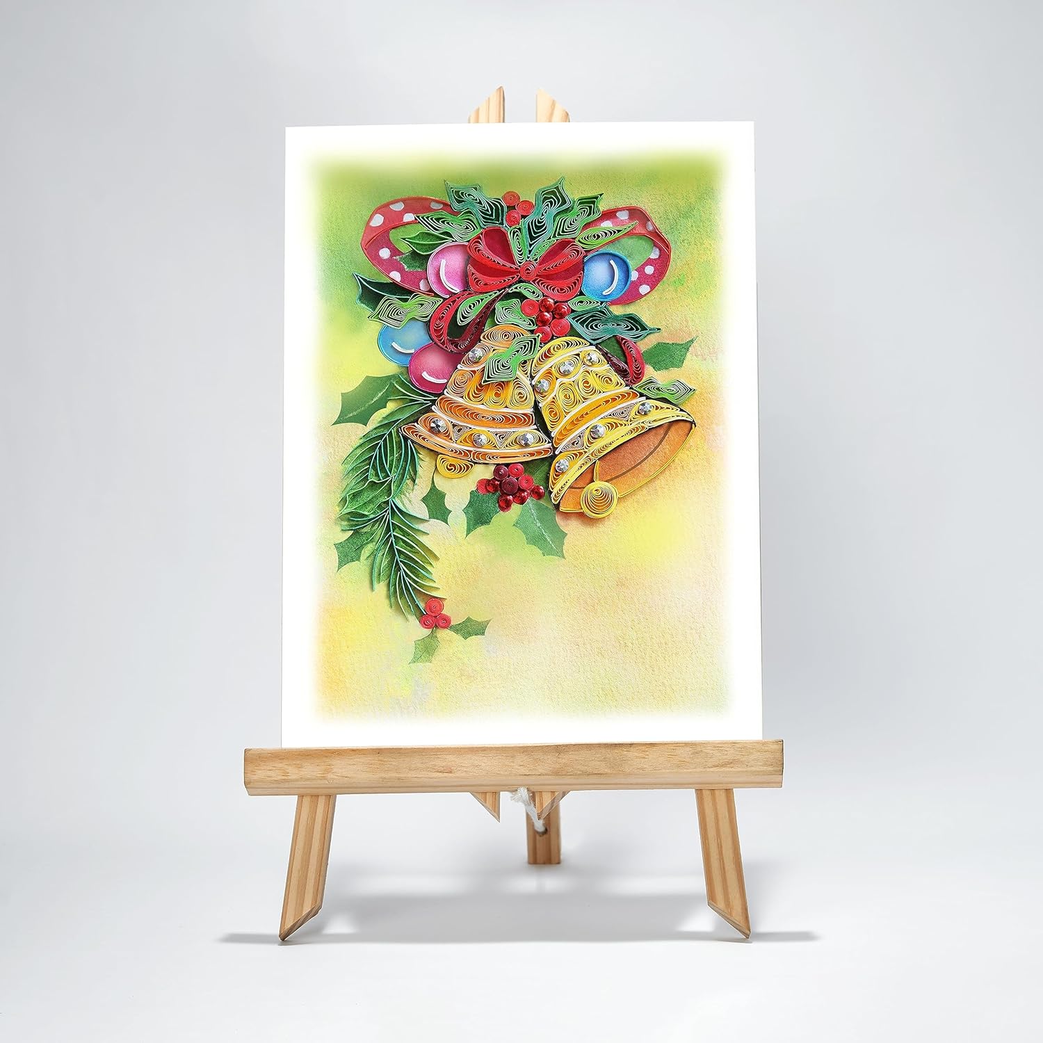 Jingle bells Christmas Card, Merry Xmas Greeting Card, Watercolor Artful Quilling Quilled Card for Holiday, Happy New Year, for Mom, Dad, Grandma, Friend, Boss, Co-worker (Ringbell) - Image 4