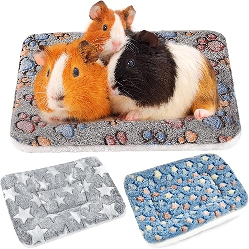 Paquete de 3 alfombrillas ultrasuaves para cama de perros y gatos con bonitos estampados, forro polar reversible, cama gruesa de hámster y conejillo