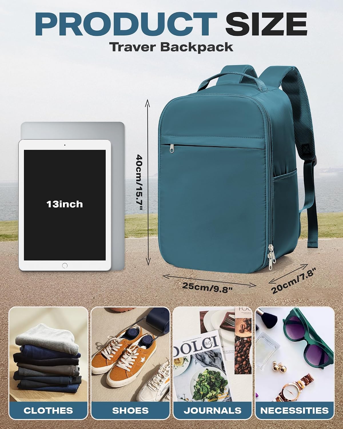 United Airlines Aprroved Personal Item Travel Bag, 20L Underseat Carry On Backpack, Ryanair Cabin Size 40x20x25 Water-Resistant Luggage Bag, Travel Essentials Backpack, Peacock Blue