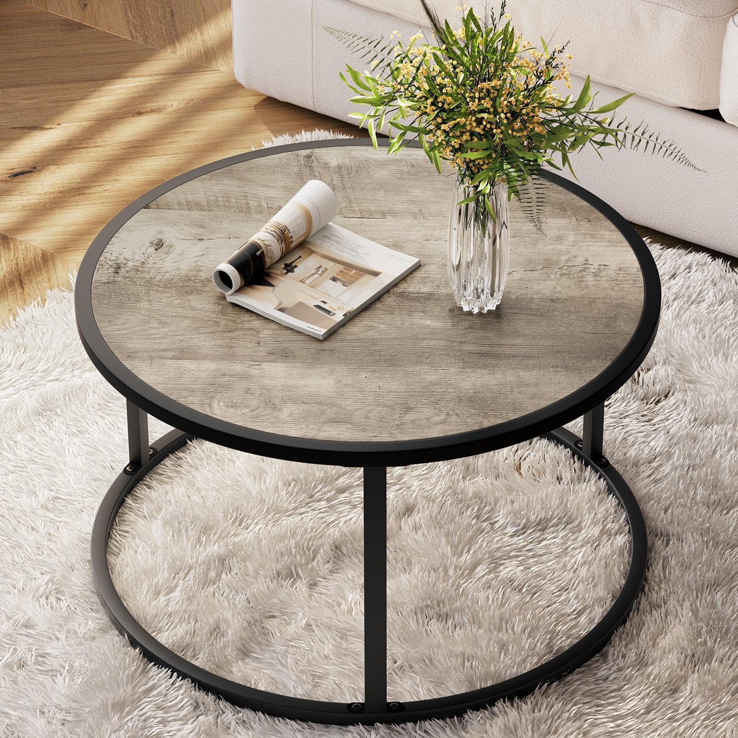 SAYGOER Small Round Coffee Table, Modern Coffee Tables for Living Room, Simple Center Table for Small Space Home Office Gardern, 27.6 × 27.6 ×