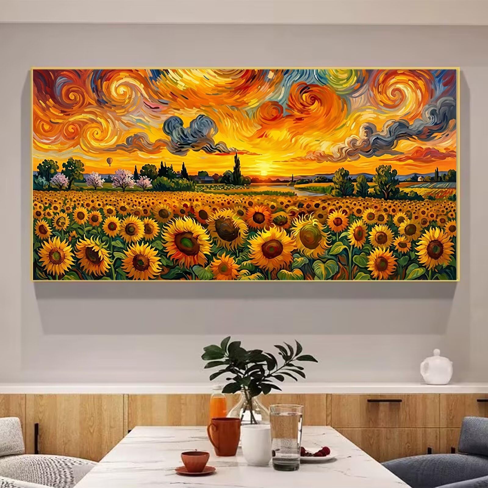 Diamond Painting Sonnenblume Diamond Painting Erwachsene Groß XXL Herrenhaus, 5D Full Runder Drill Diamanten Malen Nach Zahlen, DIY Set Kreativ Set für Erwachsene Home Decor Wanddeko 60x120cm, Cod-355