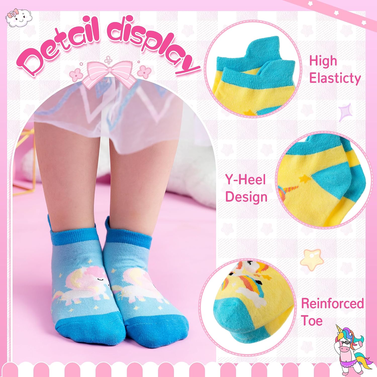 Kids Girls Unicorn Ankle Socks Cute Novelty No Show Cartoon Cotton Socks 6 Pairs