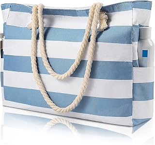 Pleneal Large Waterproof Beach Bag for Women - Zipper Sandproof Tote with Wet Pocket, Pool Swim Travel Essential