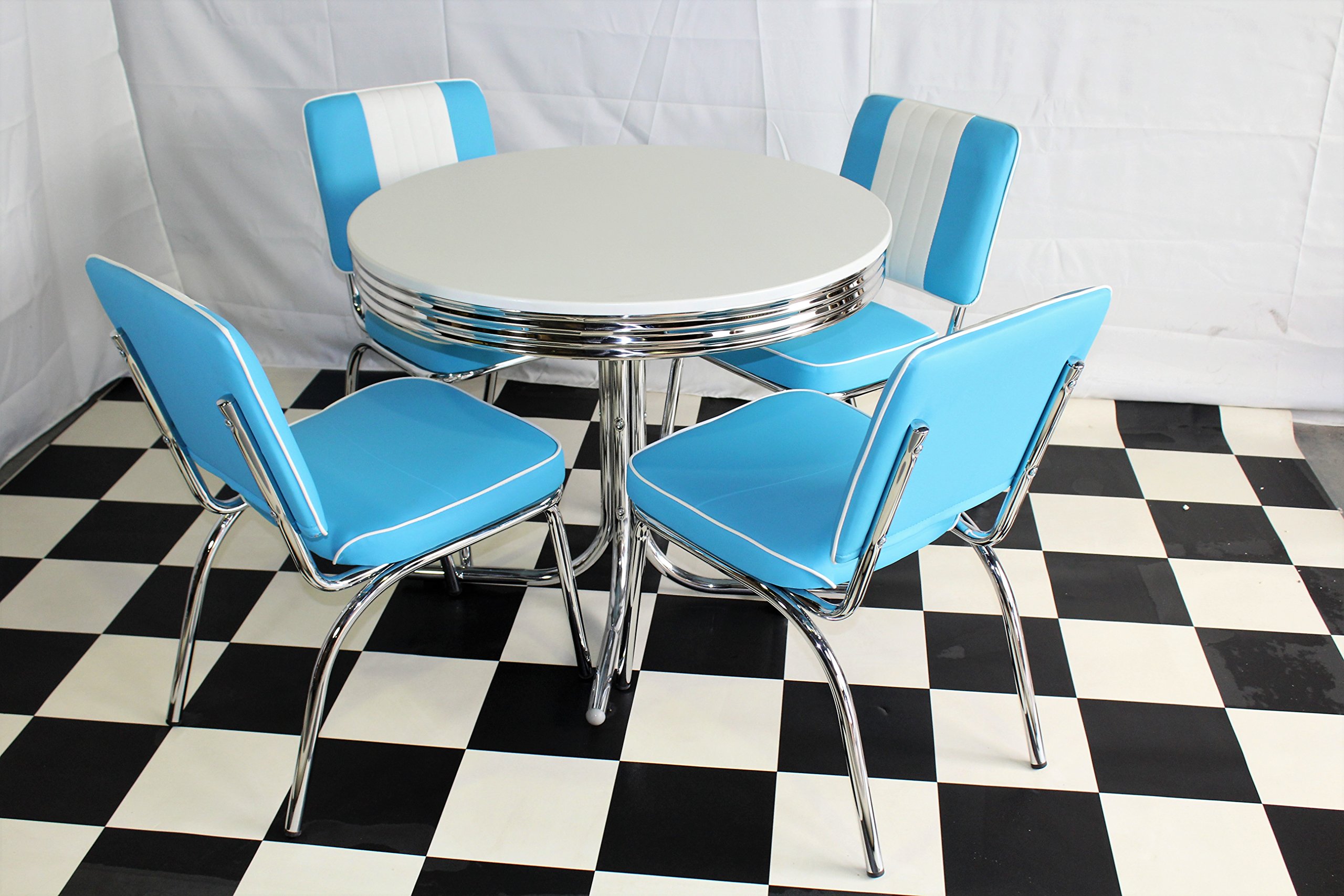Just-Americana.com American 50s Diner Furniture Budget Retro Style Table and 4 Blue Chairs