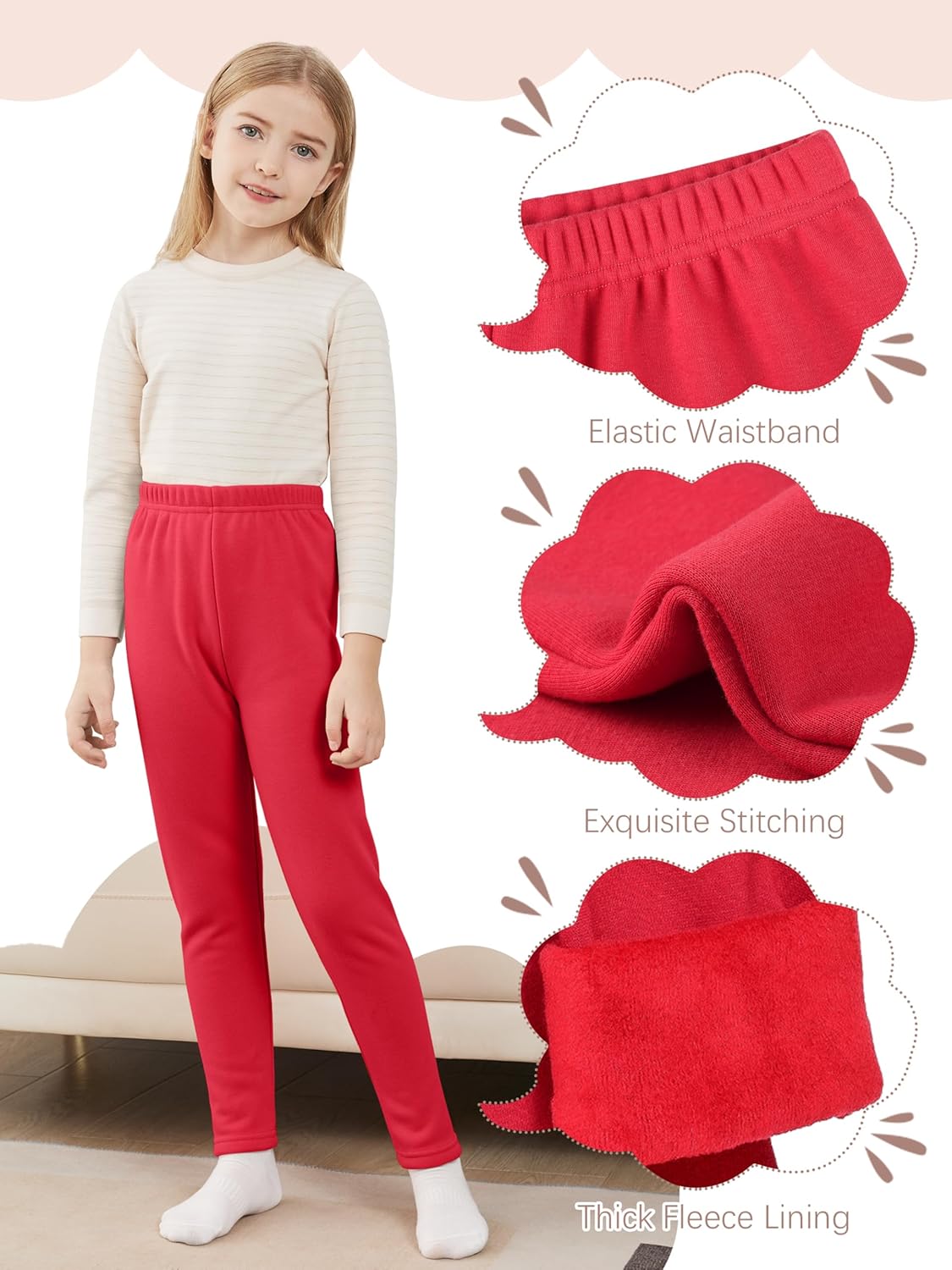 Girls Fleece Lined Leggings Cotton Kids Winter Warm Leggings Thick Thermal Tights Pants - Image 6