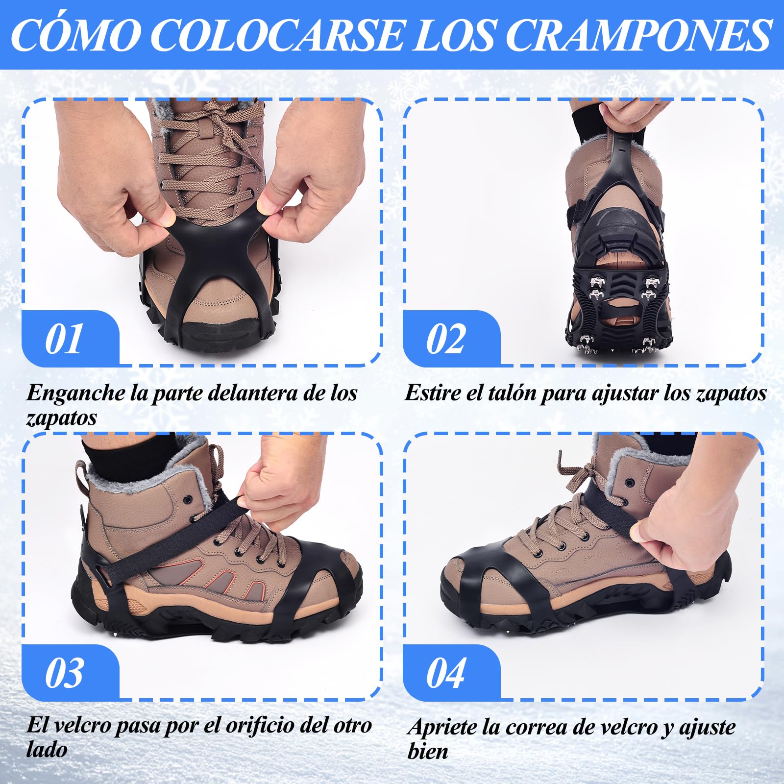 HONYAO Crampones, Crampones de Acero Inoxidable para Zapatos Botas, Antideslizante Nieve Hielo Tracción para Hombres Mujeres, CramponesLigeros para Invierno Caminar Senderismo Pesca
