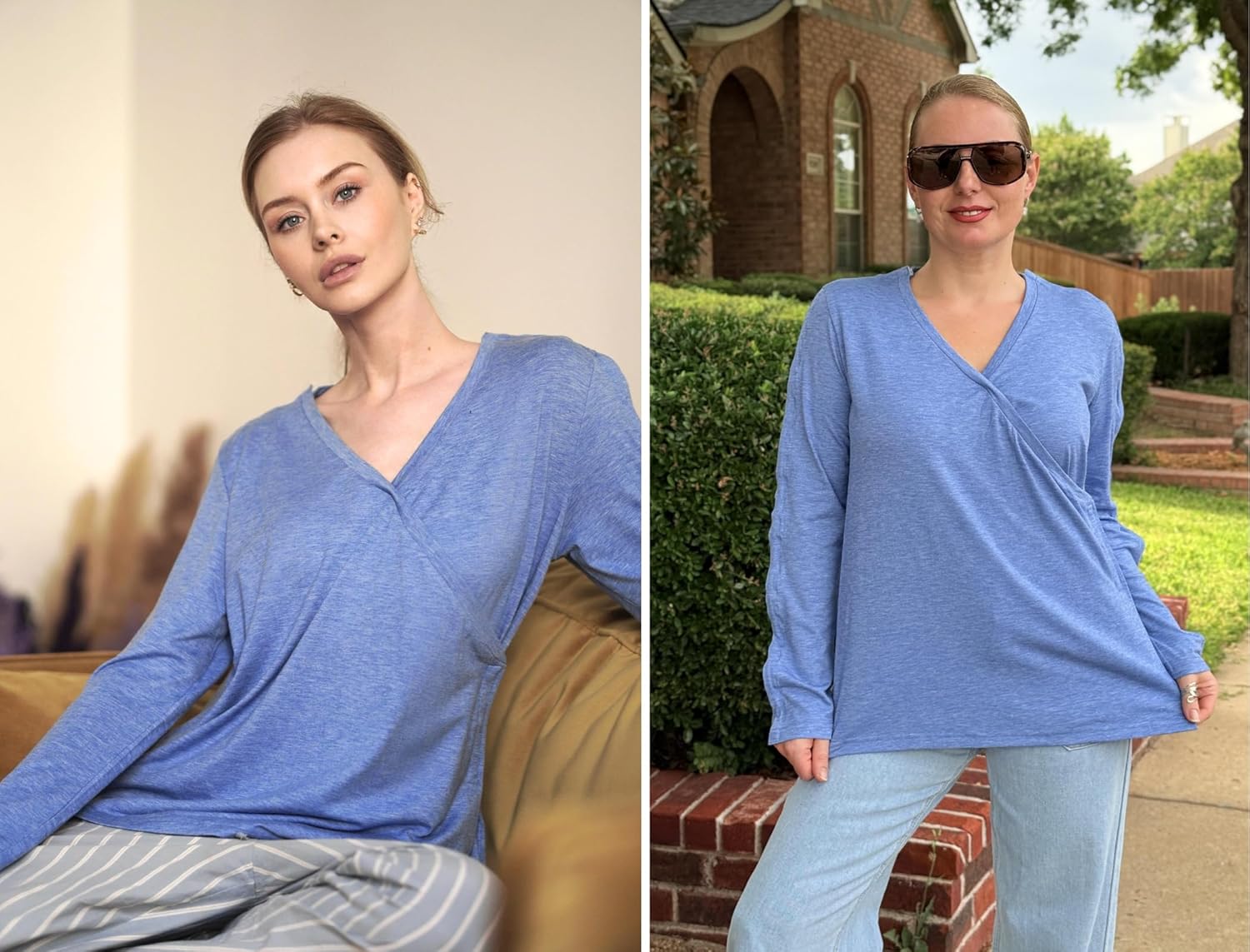 Deyeek Women's Post Shoulder Surgery Shirts Long Sleeve V-Neck Wrap Chemo Blouse Easy Access Adaptive Snap On Dialysis Shirts - Image 6