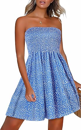 Summer Dresses for Women Strapless Sundress Floral Print Beach Cover Ups
