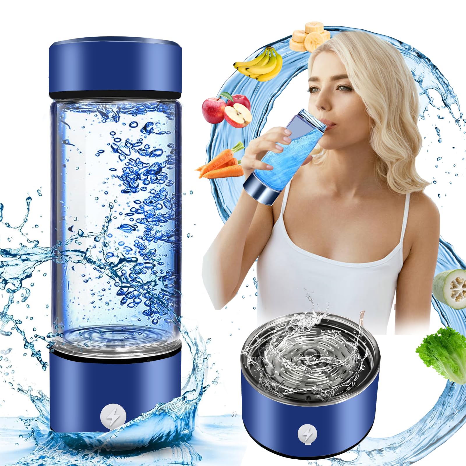 2024 Hydrogen Water Bottle, Hydrogen Water Bottle Generator, 3Min Quick Electrolysis, Suitable for Travel, Exercise, Gift for Friend (Blue)
