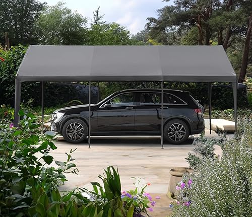 Miniatura 8 de Cochera 10x20 pies con dosel resistente de acero para almacenamiento, carpa portátil para fiestas, cochera portátil con paredes laterales y puertas