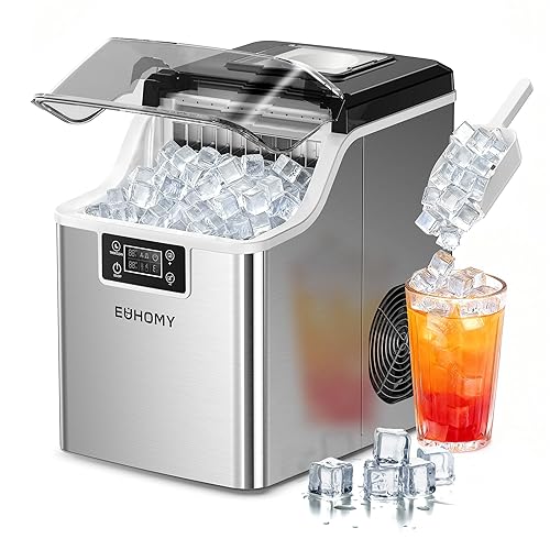 EUHOMY Ice Cube Maker Machine Countertop, 2 Ways to Add Water, 45Lbs/Day 24 Pcs Ready in 13 Mins, Self-Cleaning Portable Compact, with Ice Scoop & Basket, Perfect for Home/Kitchen/Office/Bar