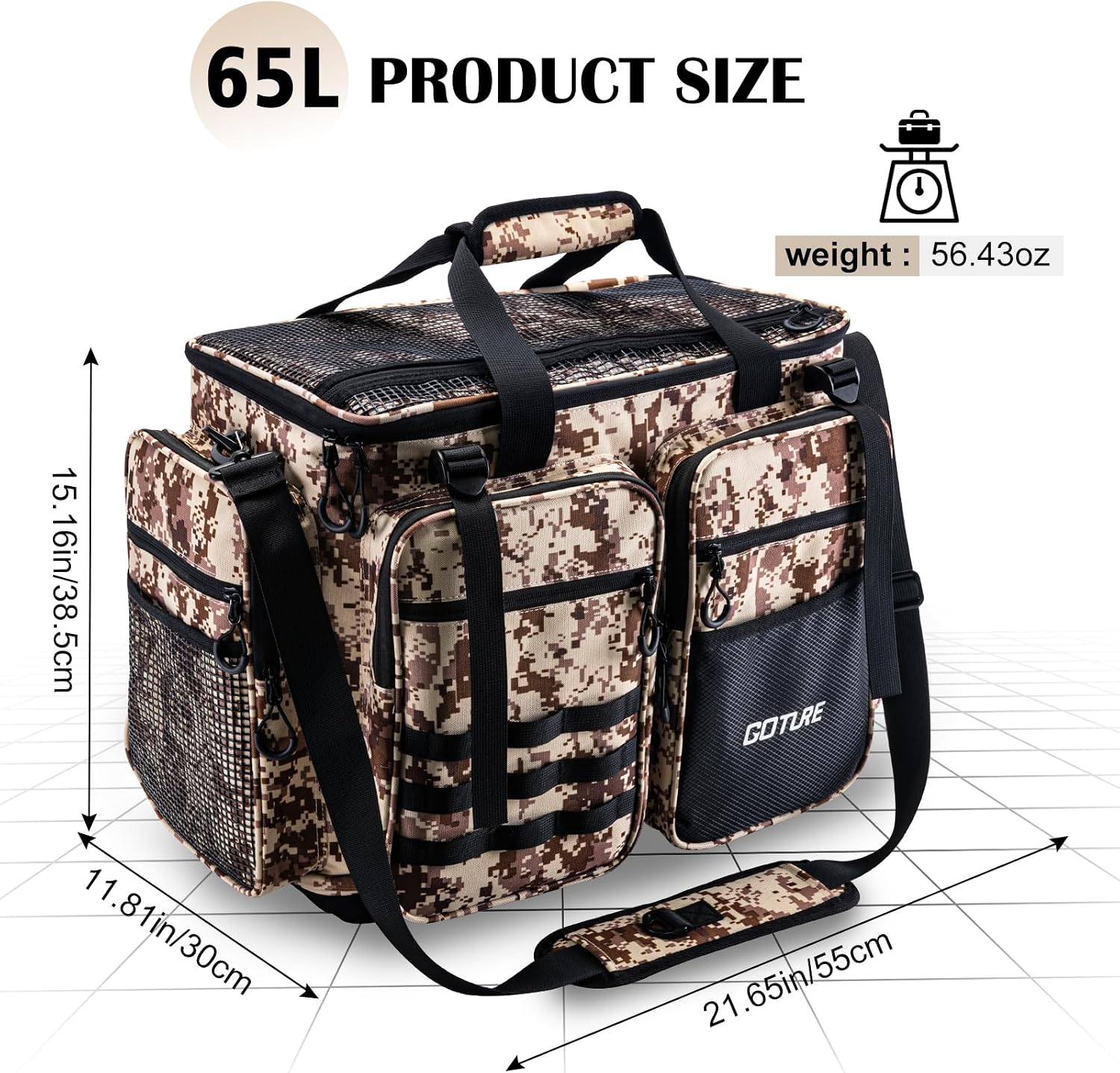 Goture Large Tackle Bag,Store Up to 8PCS 3700 Plus 4PCS 3600 Tackle Trays(Not Included),Water Resistant Saltwater Gear Storage Big Fishing Bag with EVA Bottom,Gifts for Men(21.65"x11.8"x15.16")-Khaki