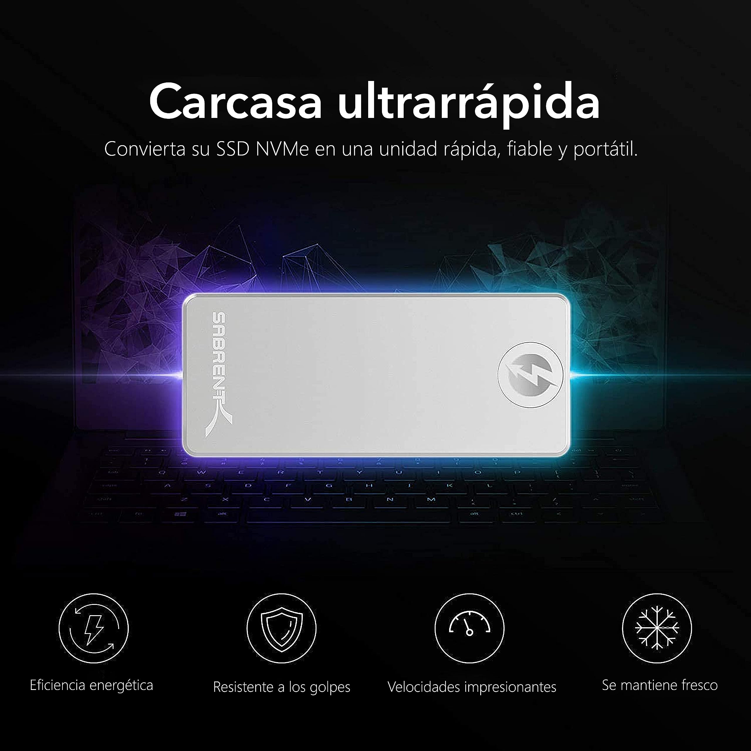 SABRENT Carcasa M.2 MVMe SSD Thunderbolt 3 | Velocidades hasta 1600MBps | Llave M 2280 SSD | Instalación sin Herramientas | Soporta UASP Y T.R.I.M [EC-T3NS]