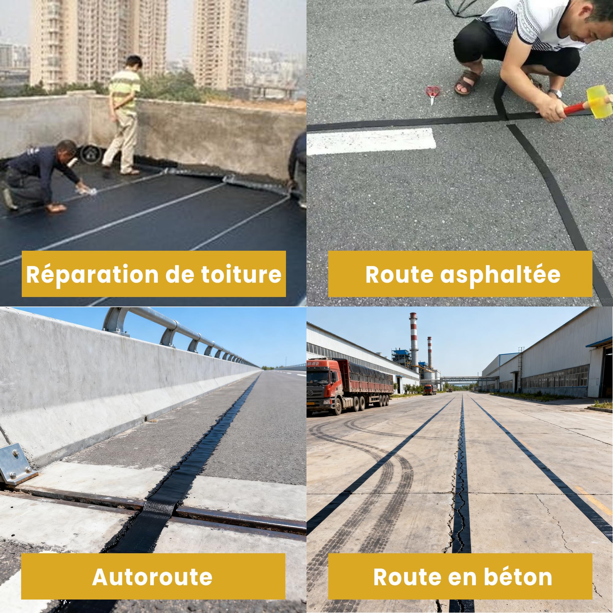 Cinta adhesiva de asfalto de 15 m x 5 cm de betún termosellada para carreteras y calzadas, color negro