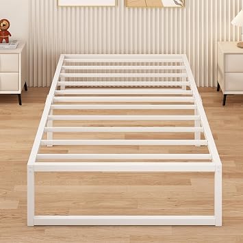 Yicensen Single Bed Frame 90x190 cm, Metal Bed Frame Single with Steel Slat Support, Easy Assembly, Noise Free, No Box Spring Needed, 30cm High, White