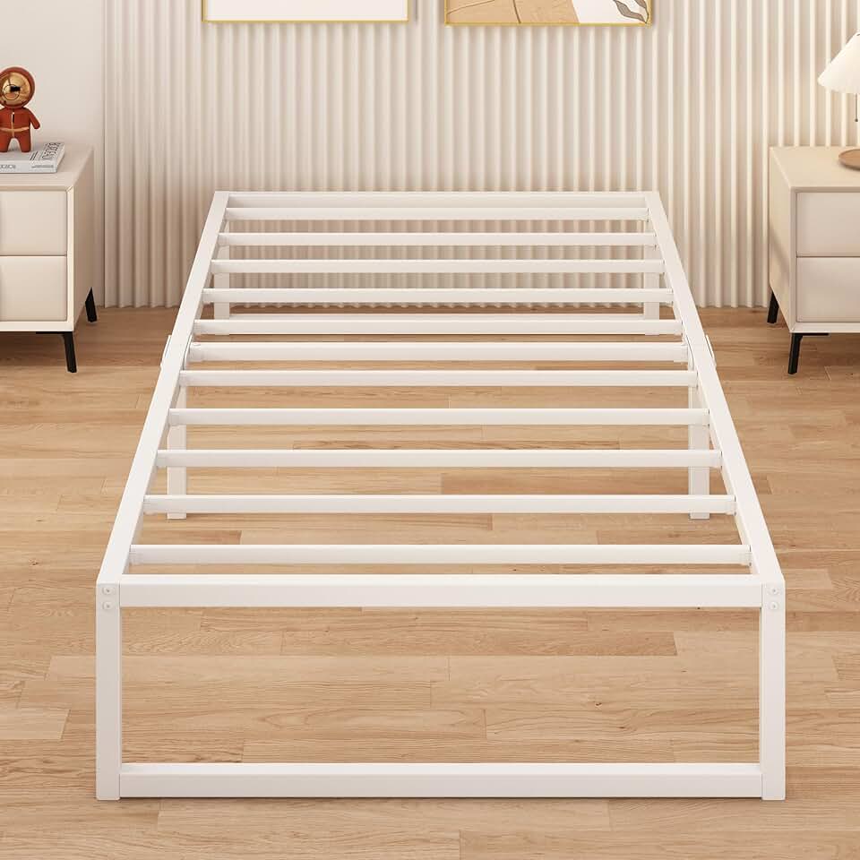 Yicensen Cama Individual de Metal 80x190 cm, Estructura Cama de Metal con Soporte de Listones de Acero, Fácil Montaje, Sin Ruido, No se Necesita Colchón de Muelles, 30 cm de Altura, Blanco