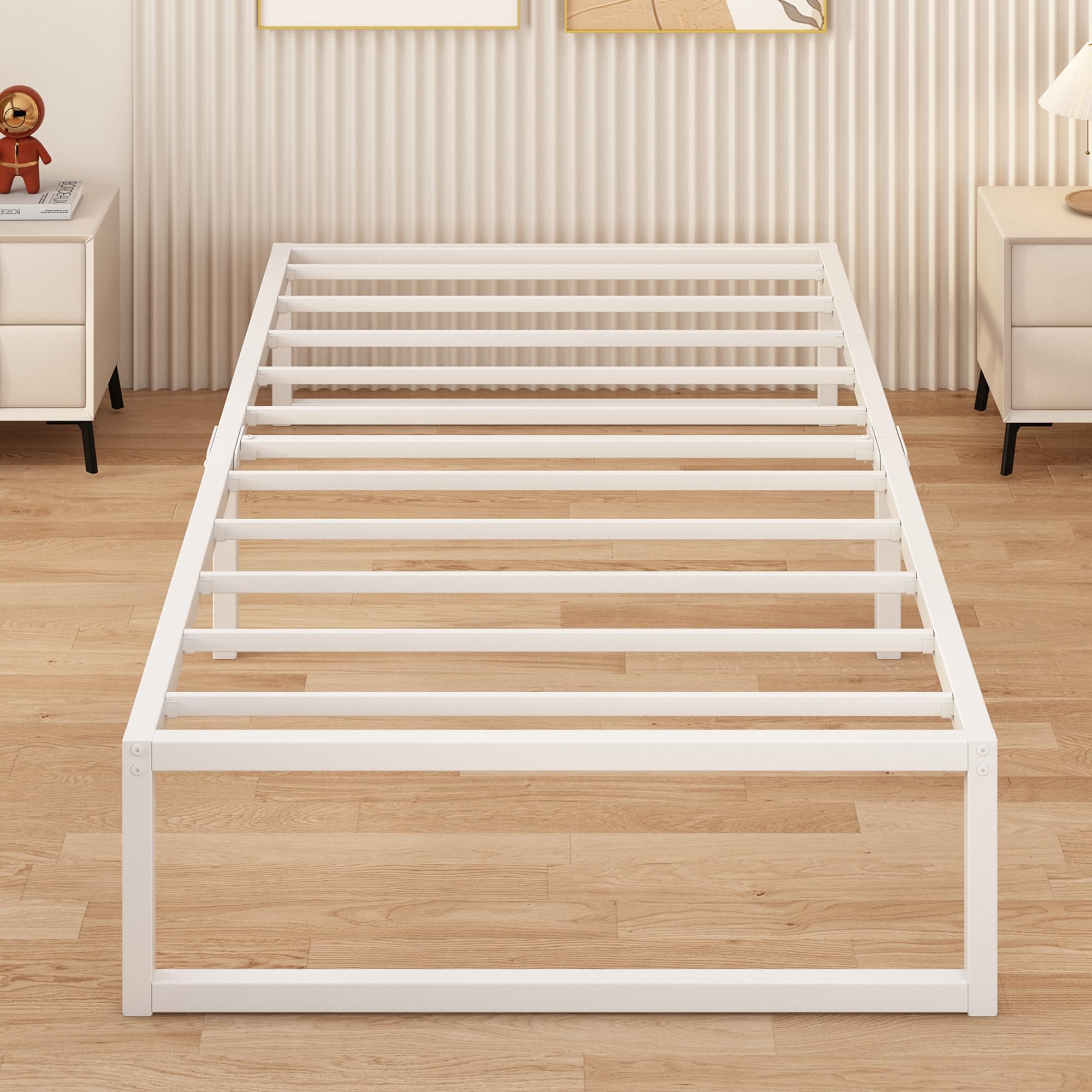 Cama Individual de Metal 80x190 cm, Estructura con Soporte de Listones de Acero, 30 cm de Altura, Blanco