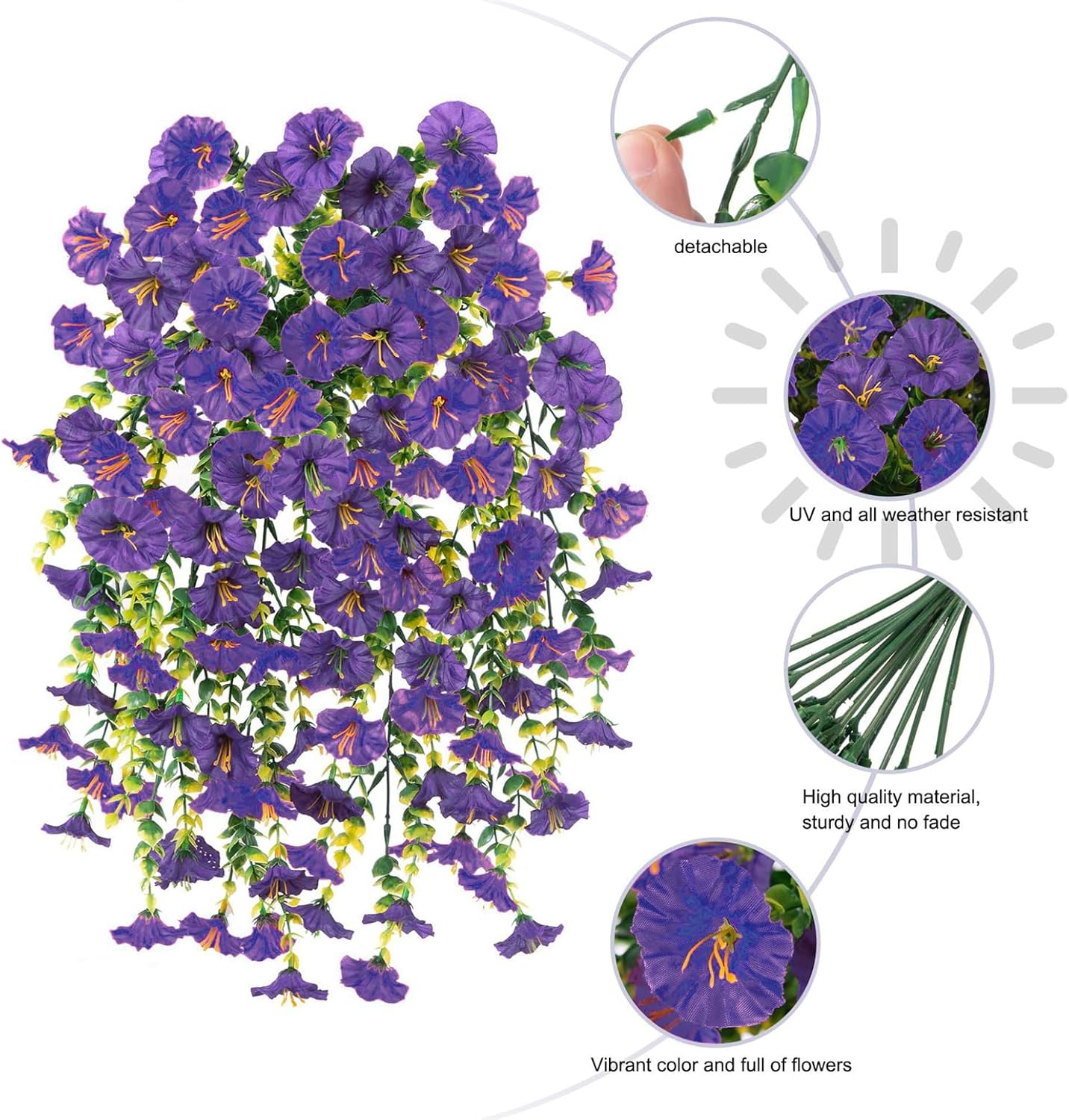 6-Pack Outdoor Artificial Flowers, 69-Flowered Large Morning Glory, Uv-Resistant Artificial Morning Glory,Perfect for Outdoor Decoration in All Seasons Such as Porches and Gardens (Purple) - Image 4