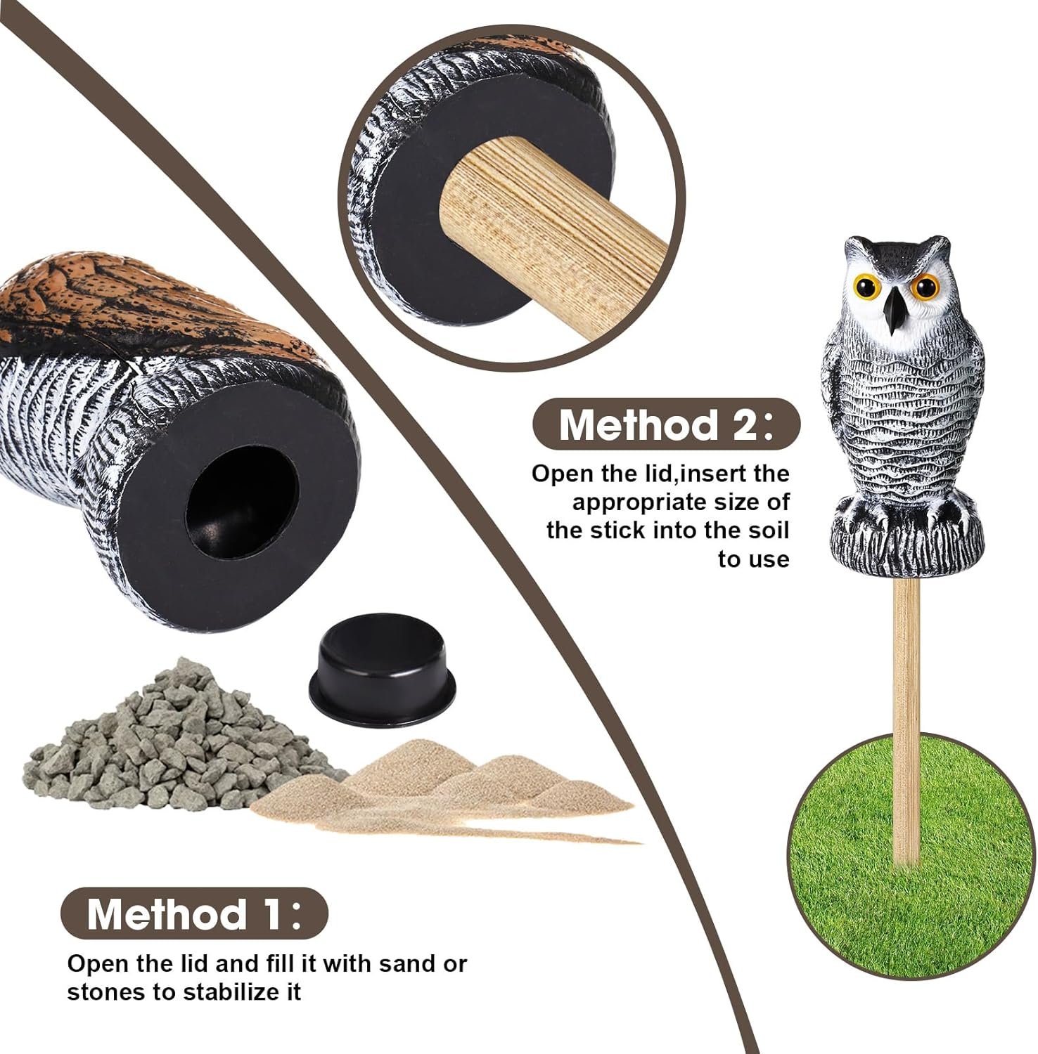 Qualirey 6 Pcs Fake Owl Decoys to Scare Birds Away 4 x 7.8 Inch Mini Plastic Owls Statue Outside Bird Deterrents Bird Scarecrow Sculpture Owl to Keep Bird Away for Outdoor Home Garden Yard Patio Decor - Image 6