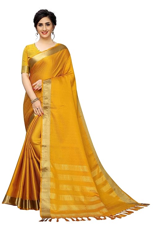Womens self design cotton Silk Saree With Unstiched blouse piece(VamalSui)