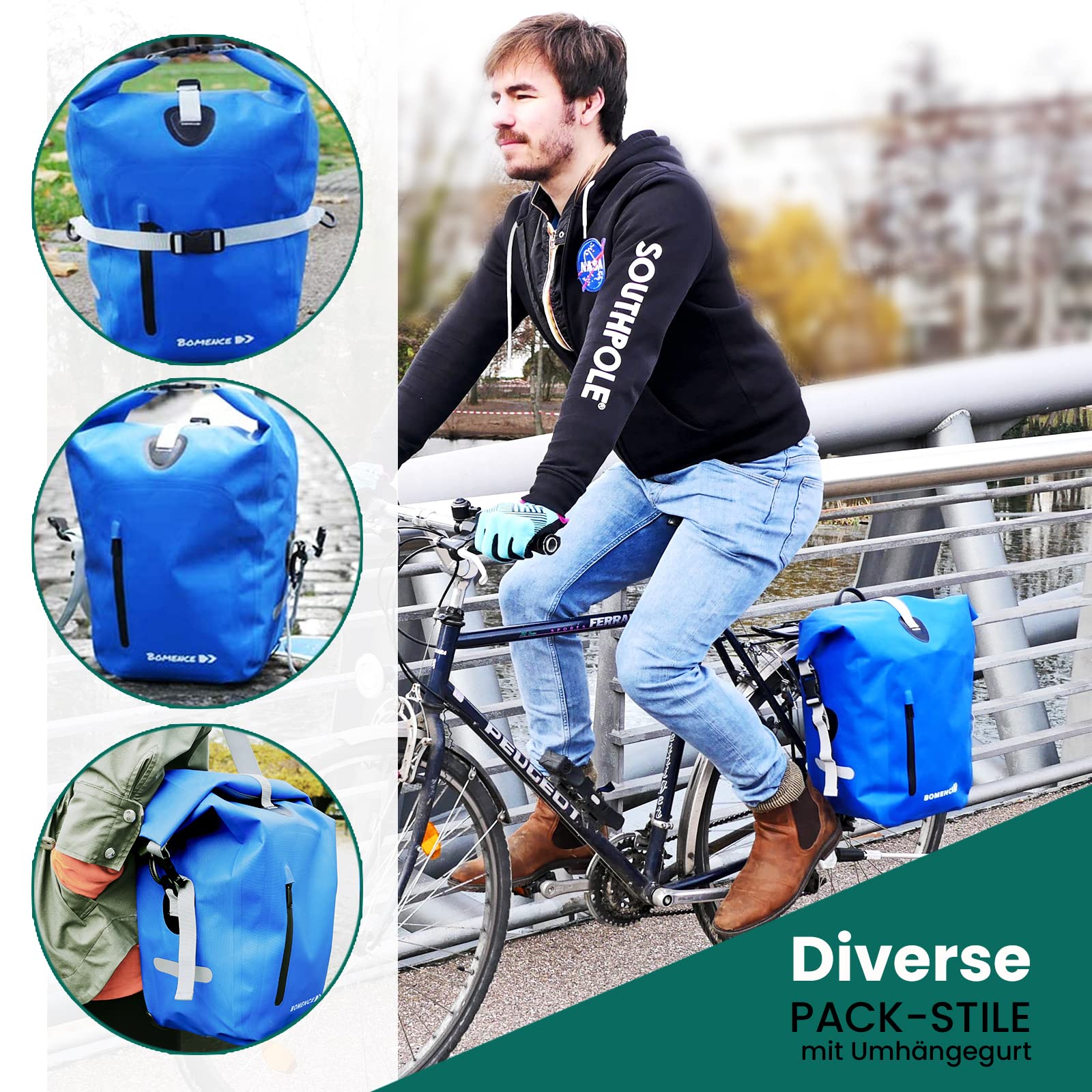 Bomence Fahrradtasche für Gepäckträger wasserdicht - Satteltasche für Fahrrad, Radtasche, Gepäckträgertasche groß, blau, 25L, Single