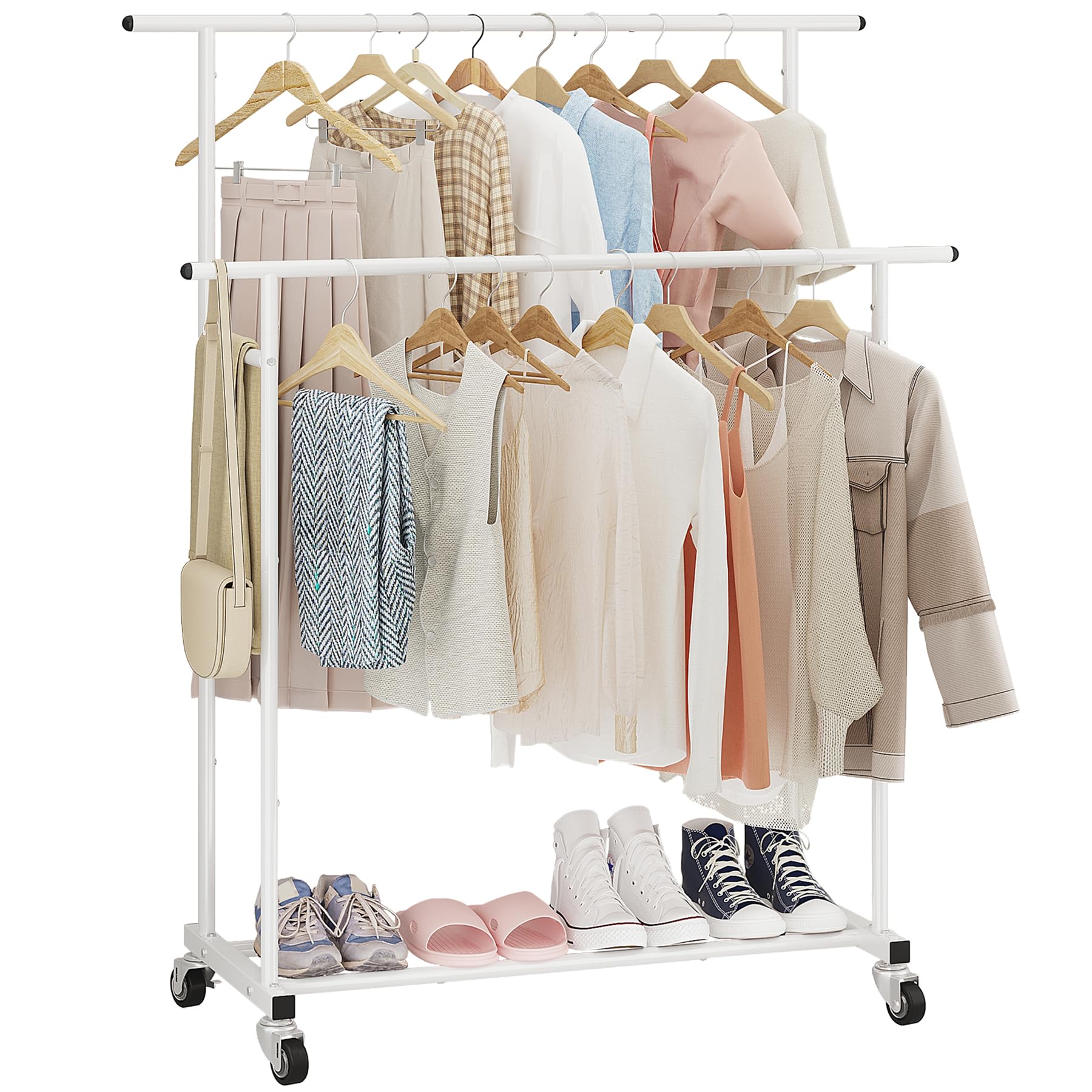 Calmootey Appendiabiti a doppia asta, appendiabiti portatile per camera da letto, soggiorno, negozio di abbigliamento, bianco