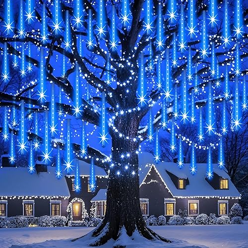 Adecorty - Luces de Navidad para exteriores simula nieve cayendo del árbol luces LED de 30 cm 8 tubos luces de Navidad para exteriores lluvia de