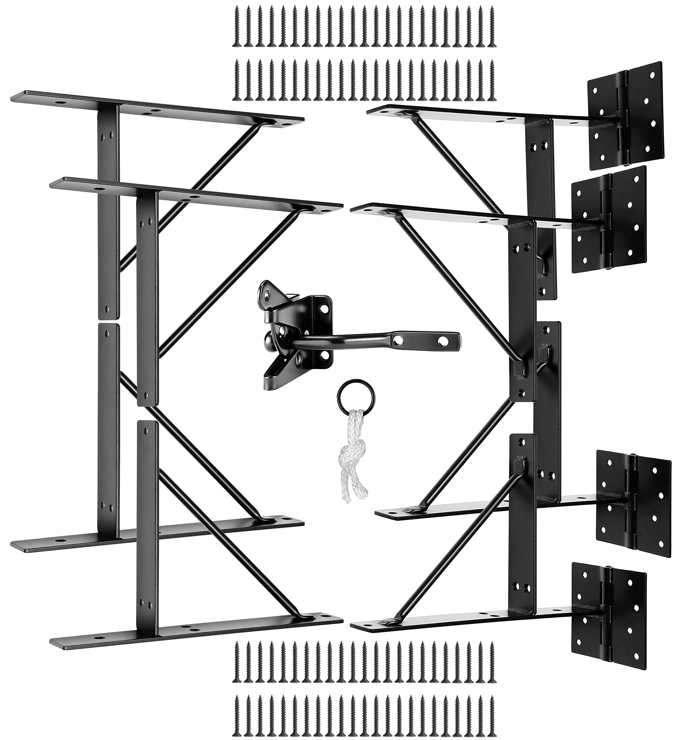 Anti Sag Gate Kit with Gate Hinges Heavy Duty for Wooden Fences-No Sag Gate Corner Brace Bracket for Doors, Corral Gates, Wood Windows (2 Sets of Gate Kit and Gate Latch)
