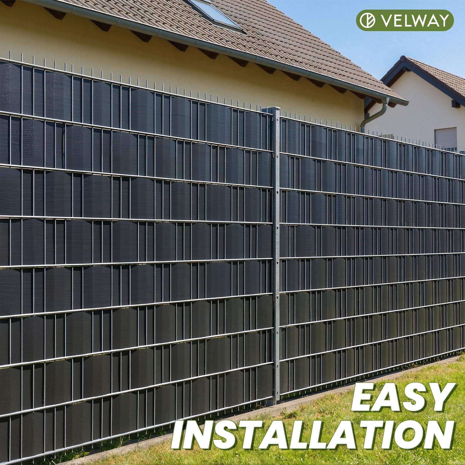 Velway Strisce Frangivista in PVC per Recinzione a Doppio Picchetto - 35m x 19cm, 450g/m², Anti-UV, Impermeabile e Antistrappo, con 25 Clip di Fissaggio per Giardino e Balcone