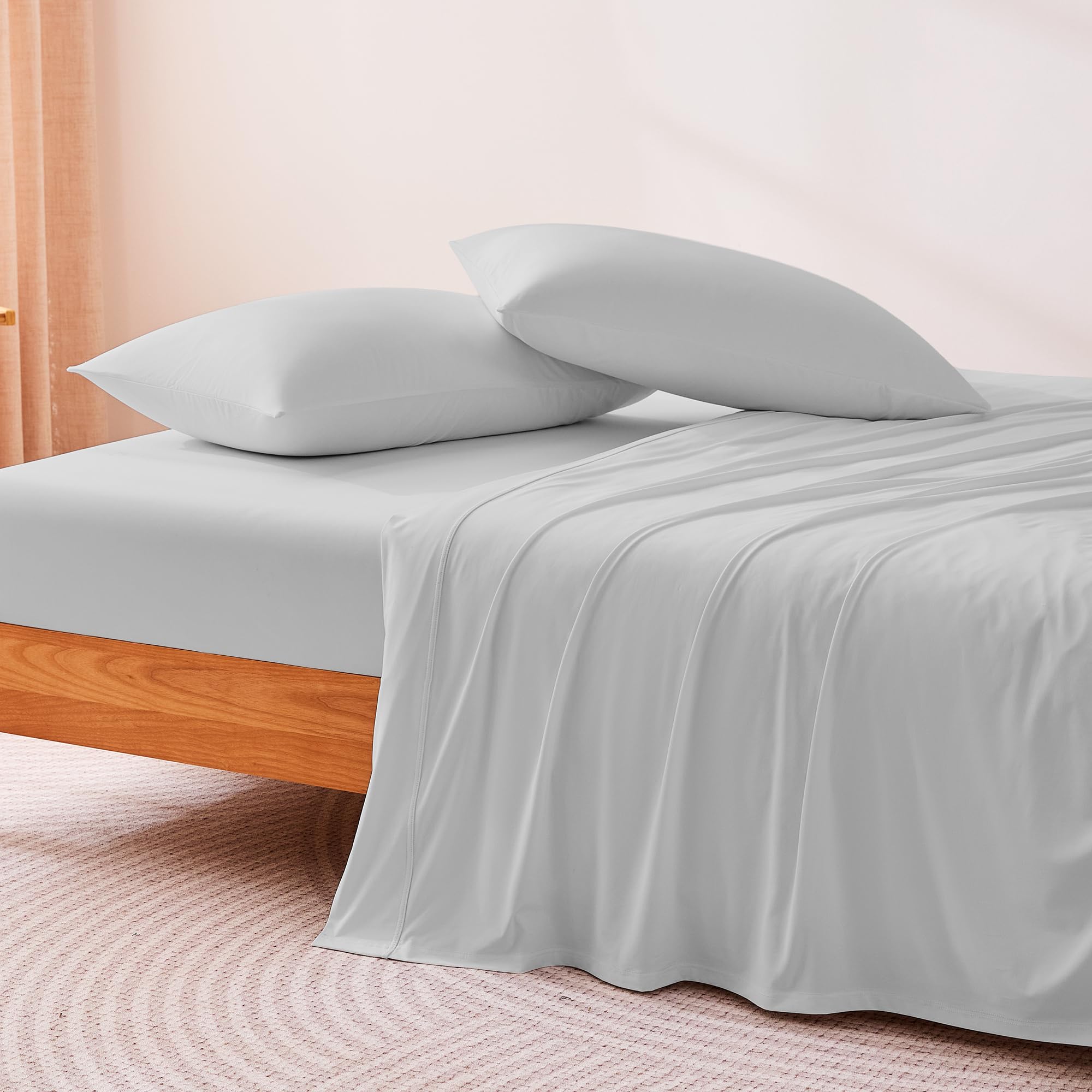 Amazon Basics Cooling Sheets, 4 Piece 100% Recycled Polyester Bed Sheet Set for Hot Sleepers, Breathable, 15-Inch Deep Pocket, Queen, Gray - 3