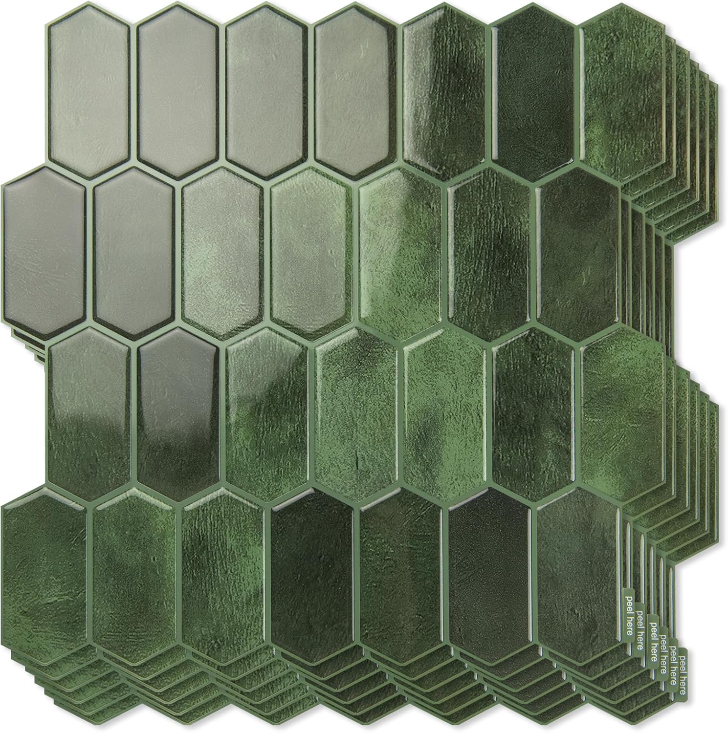 Art3d 10-Sheet Heavy-Duty Peel and Stick Backsplash, Self-Adhesive Vinyl Wall Tiles for Kitchen Countertop Bathroom, Green 12 x 12 Inch Green