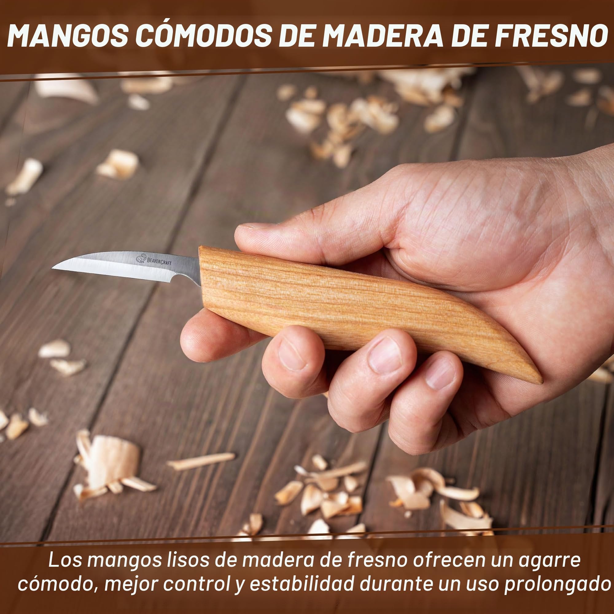 BeaverCraft, S13 Juego de Herramientas para Tallar Madera en Forma de Cuchara 3 Cuchillos Herramientas Rollo de Aserrín de Cuero y Compuesto para Pulir Gancho Cuchillo para Tallar en Forma de Cuchara