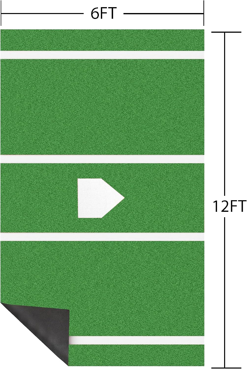Premium Baseball Batting Mat: 12 x 6 ft Indoor/Outdoor Portable, Non-Slip Rubber Bottom with Home Plate for Batter, Pitcher and Catcher Training