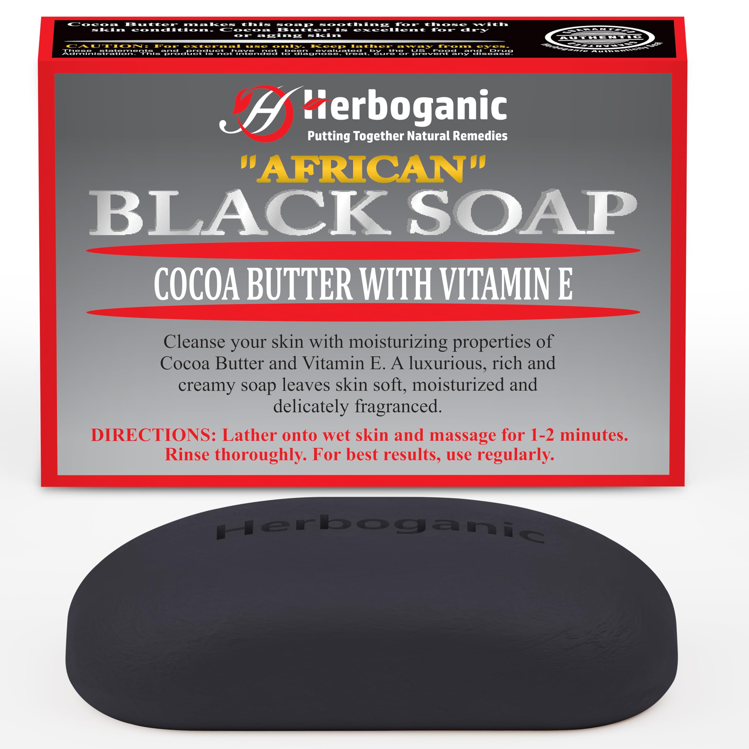 African Black with Cocoa Butter and Vitamin E Herbal Soap | Pack of 1 of 5oz soap Bar | Natural Soap Bar| Rejuvenating and Nourishing | Gentle for Men and Women
