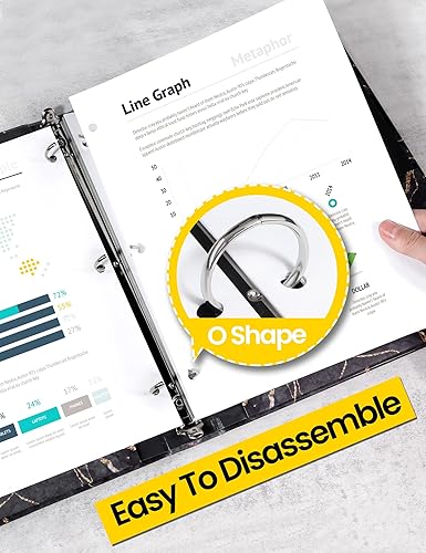 Miniatura 4 de SUNEE - Carpeta de 3 anillos de 1 pulgada, bonita carpeta con 2 bolsillos, carpeta decorativa de tres anillos de mármol negro resistente (se ajusta