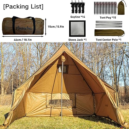 Miniatura 7 de FIREHIKING Tienda caliente para acampar con estufa Jack Yurt Tent Tienda de pared al aire libre Tienda tipi con falda de nieve