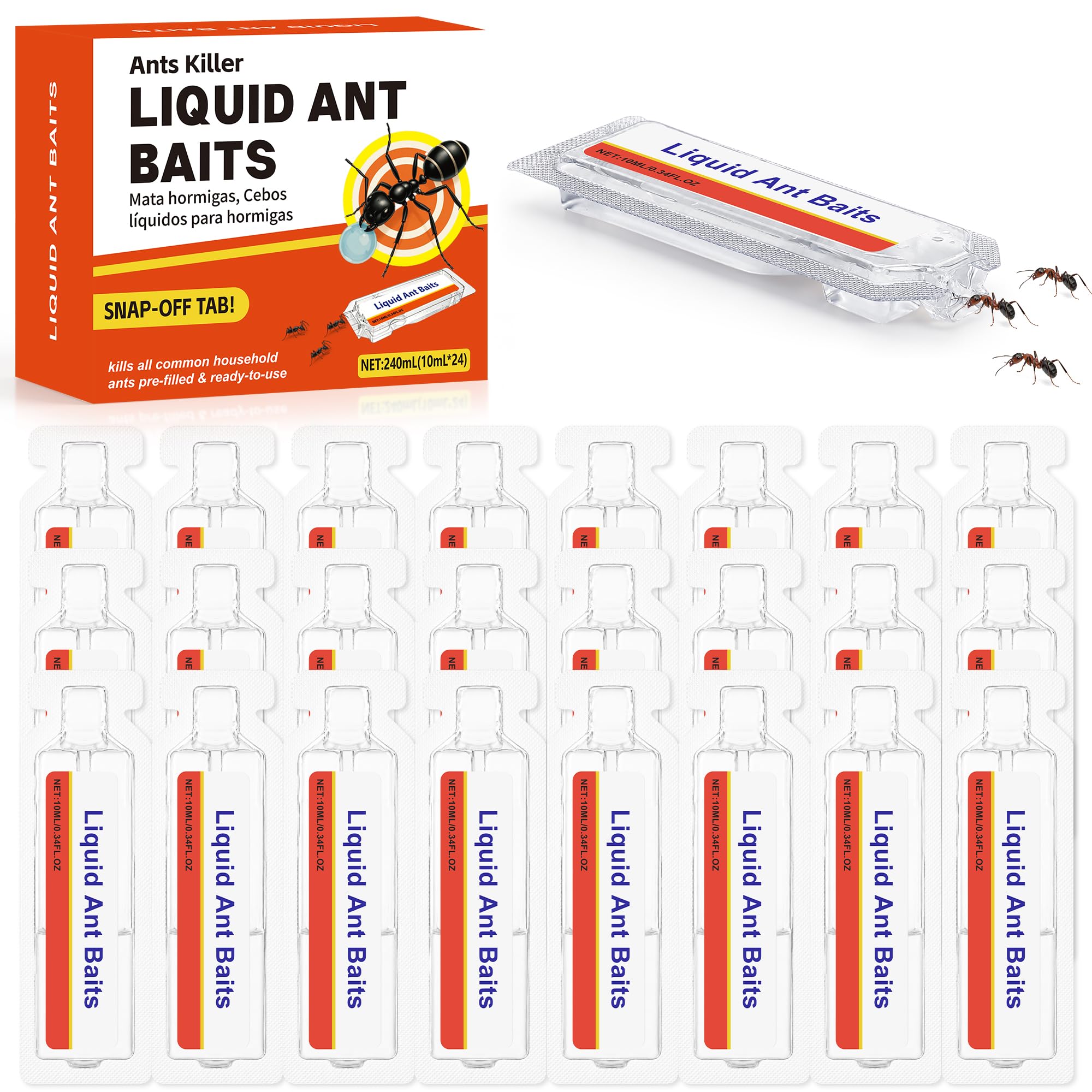 Ant Bait Stations - 24 x 10 ml Ant Traps Indoors, Effective Ant Control for Home and garden, Liquid Bait System - Safe for Children and Pets