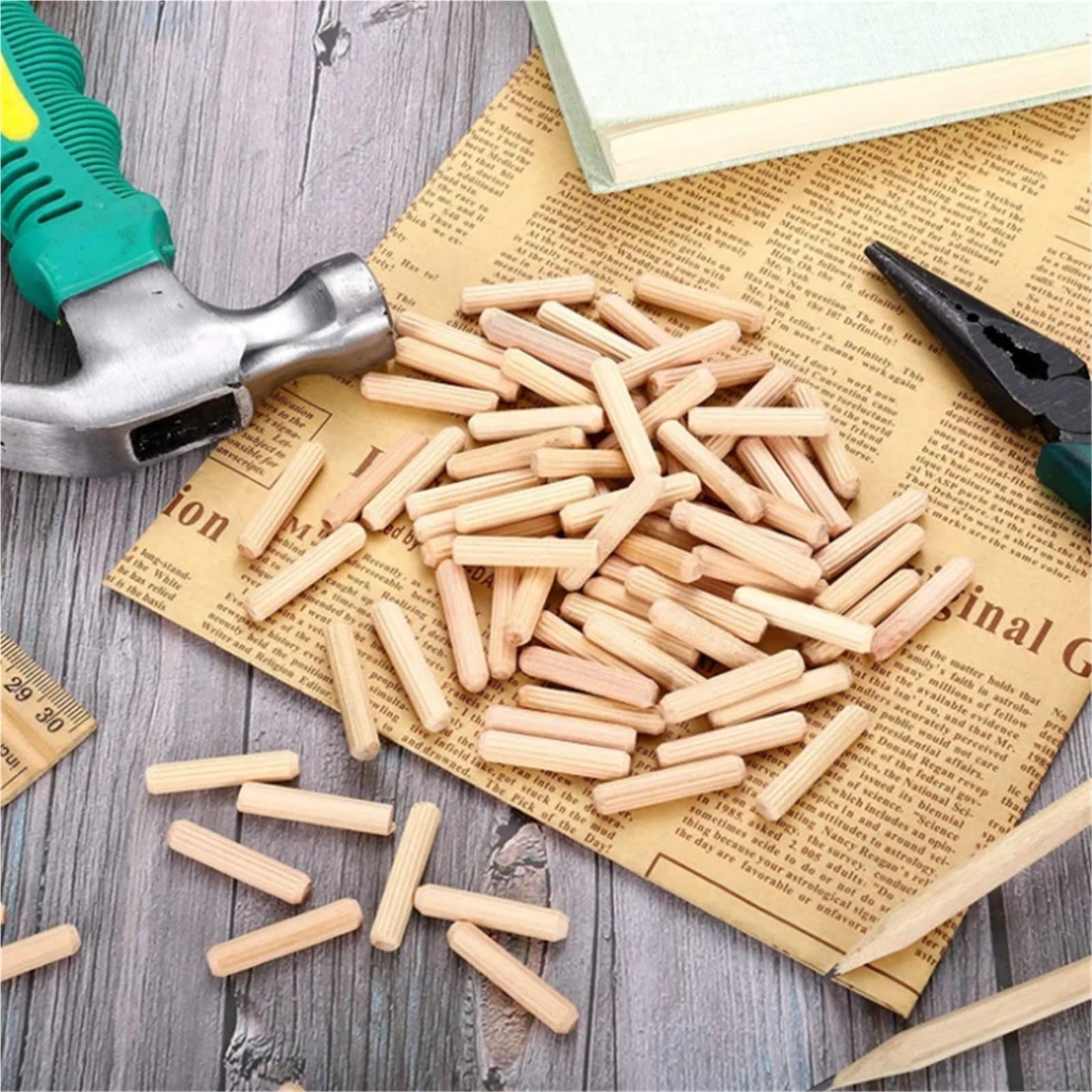 Holzdübel, Holzdübel, Schrank, Schublade, rund, geriffelt, Holz, Dübelstifte, Stangen-Set, Möbelbeschlag, DIY-Handwerk(8x40mm)