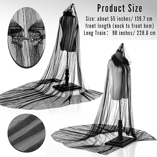 Miniatura 4 de Hercicy Capa de encaje de Halloween de longitud completa con capucha, capa gótica de bruja transparente para cosplay, disfraz de vampiro, boda