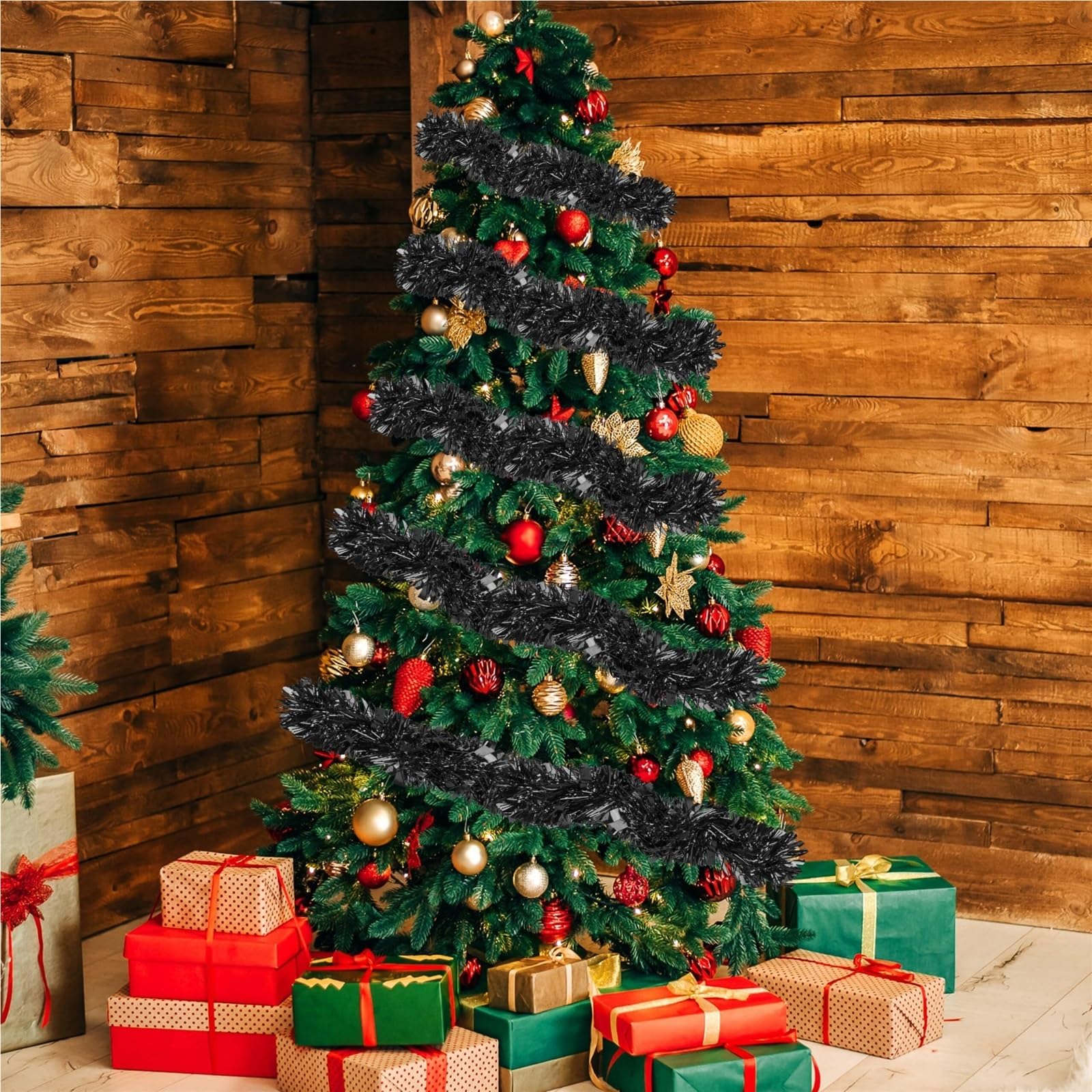 Deko Für Innen Außen 5 Meter Lange Lametta-Girlande Mit Glitzer for Den Weihnachtsbaum Balkon Treppengeländer
