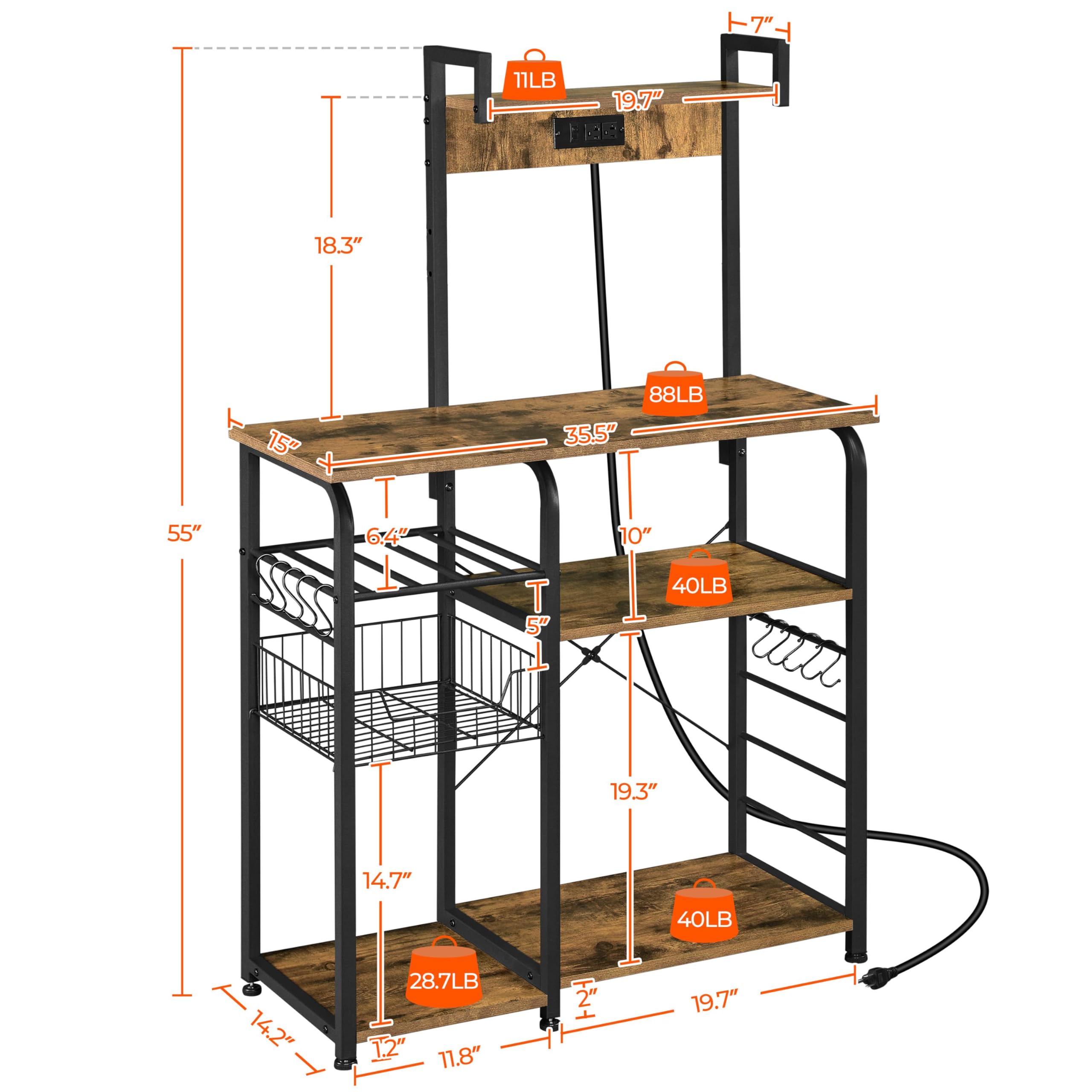 Amazon.com: Yaheetech Kitchen Bakers Rack with Power Outlet