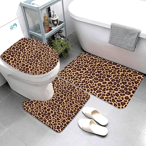 Miniatura 3 de Juego de baño de 3 piezas con estampado de guepardo, alfombra de inodoro en forma de U, alfombra de contorno de leopardo, guepardo fresco