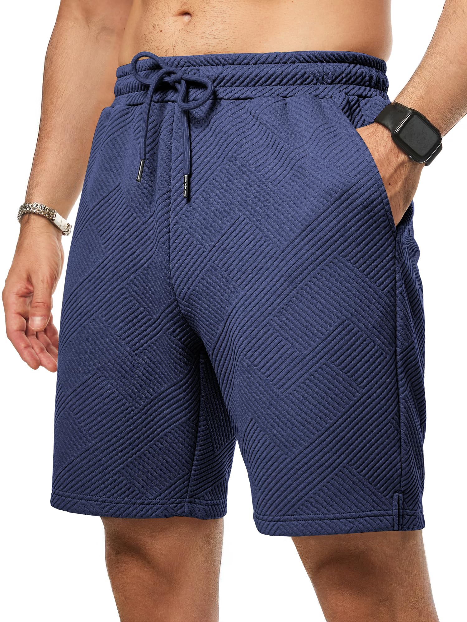 JMIERR Mens Casual 7 Shorts Summer Drawstring Elastic Waist Beach Sweat Shorts Texture with Pockets