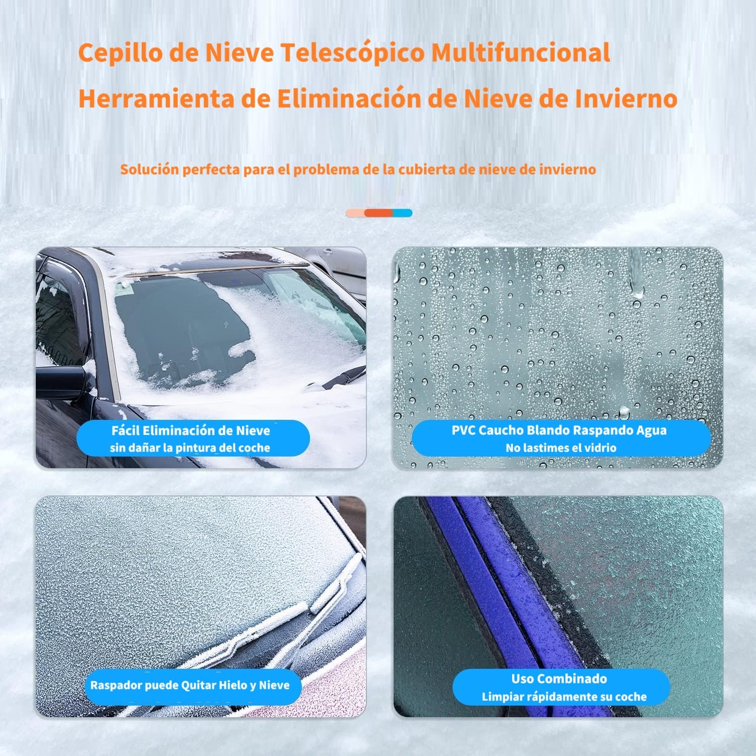 120 CM Cepillo de Nieve para Automóviles, 6 en 1 Raspador de Hielo para Limpiaparabrisas, Pala de Nieve con Mango Telescópico para Automóviles, SUV, Camiones