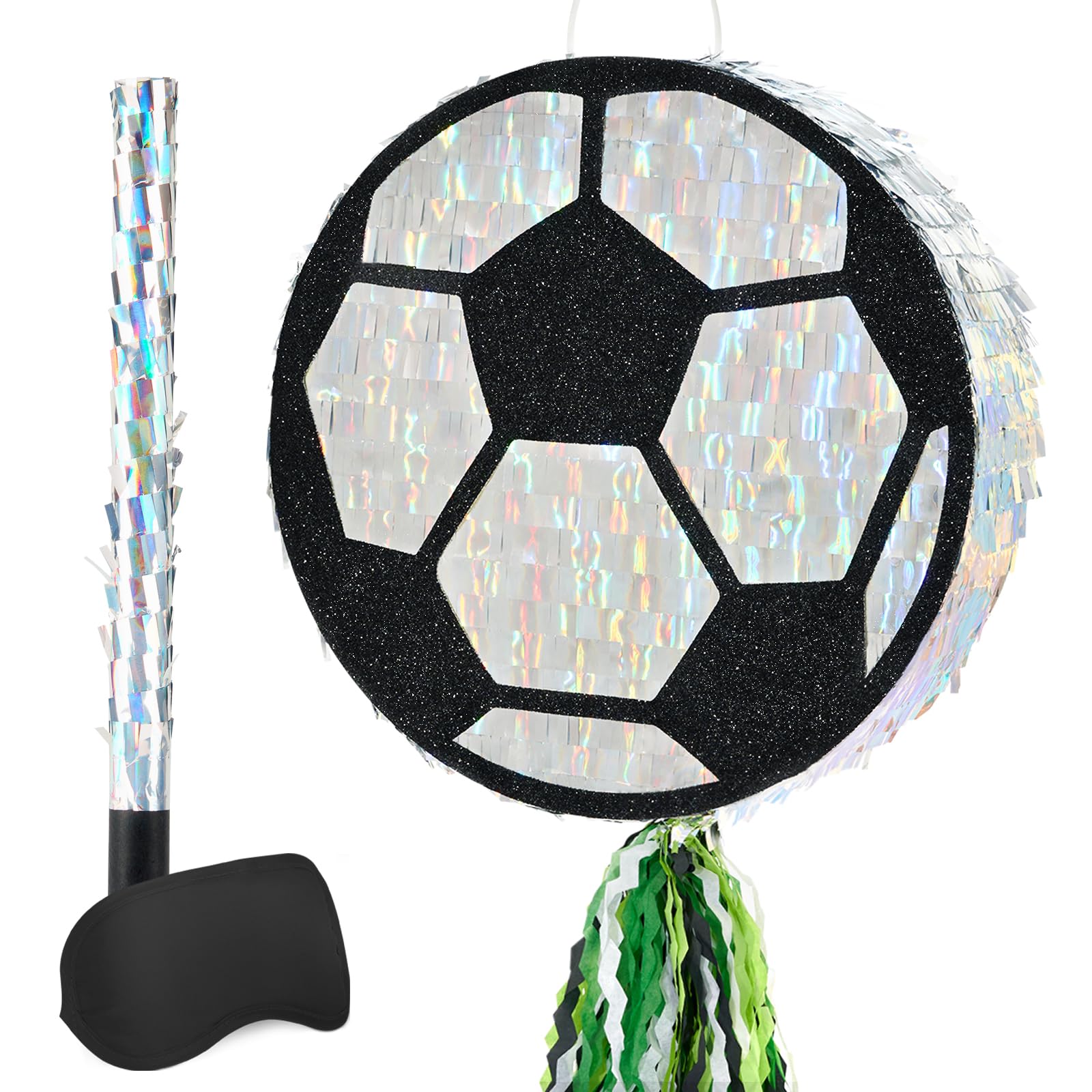 WERNNSAI Soccer Ball Piñata-Soccer Party decoration Piñata with Blindfold Bat for Kids Sports Themed Birthday Party Supplies Mirror Roller Skating