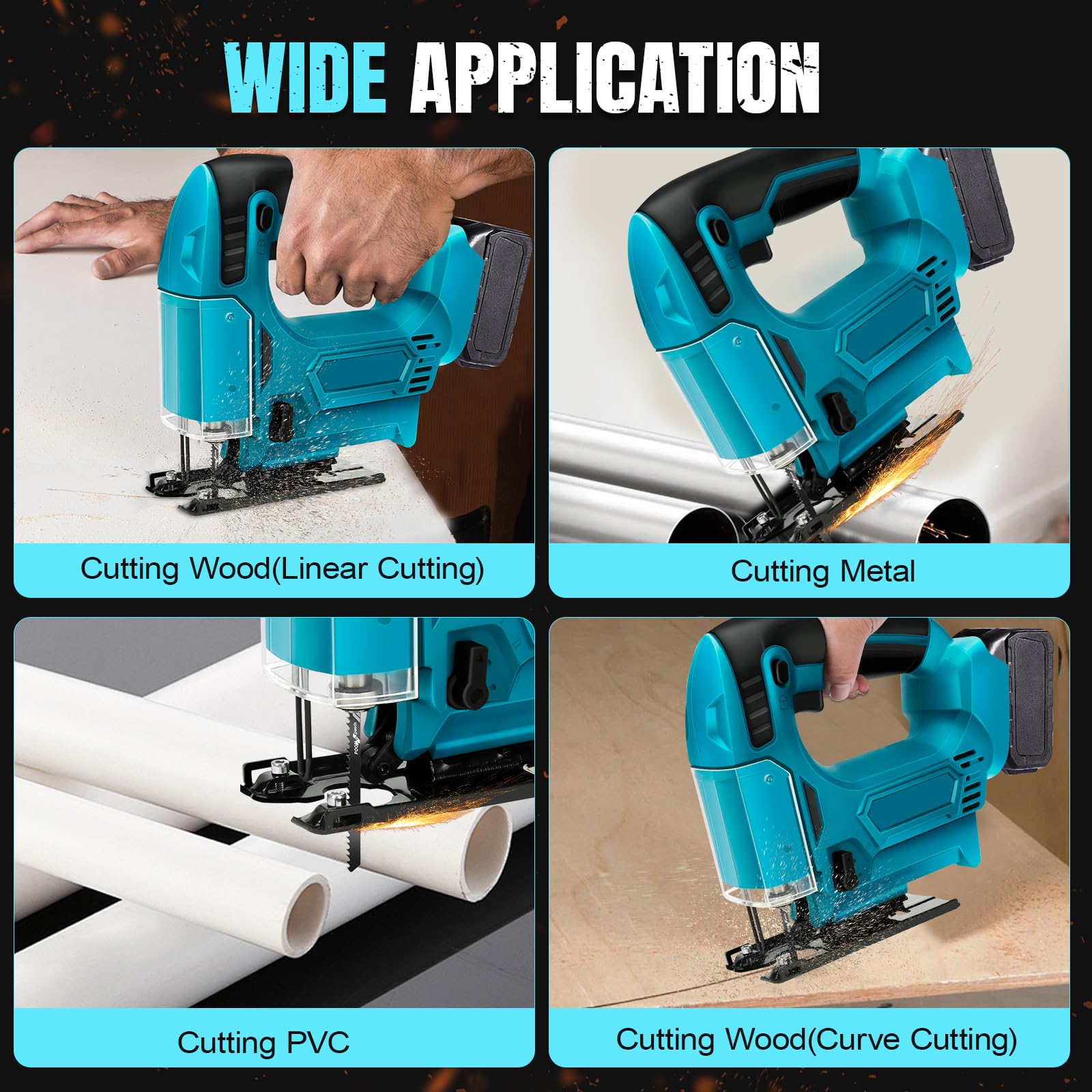 WingFly Seghetto Alternativo a Batteria per Makita 18V, Seghetto Alternativo Elettrico 2700 SPM con 10 Lame, Velocità variabile, Angolo Inclinato 0°-45° per Legno Plastica Metallo