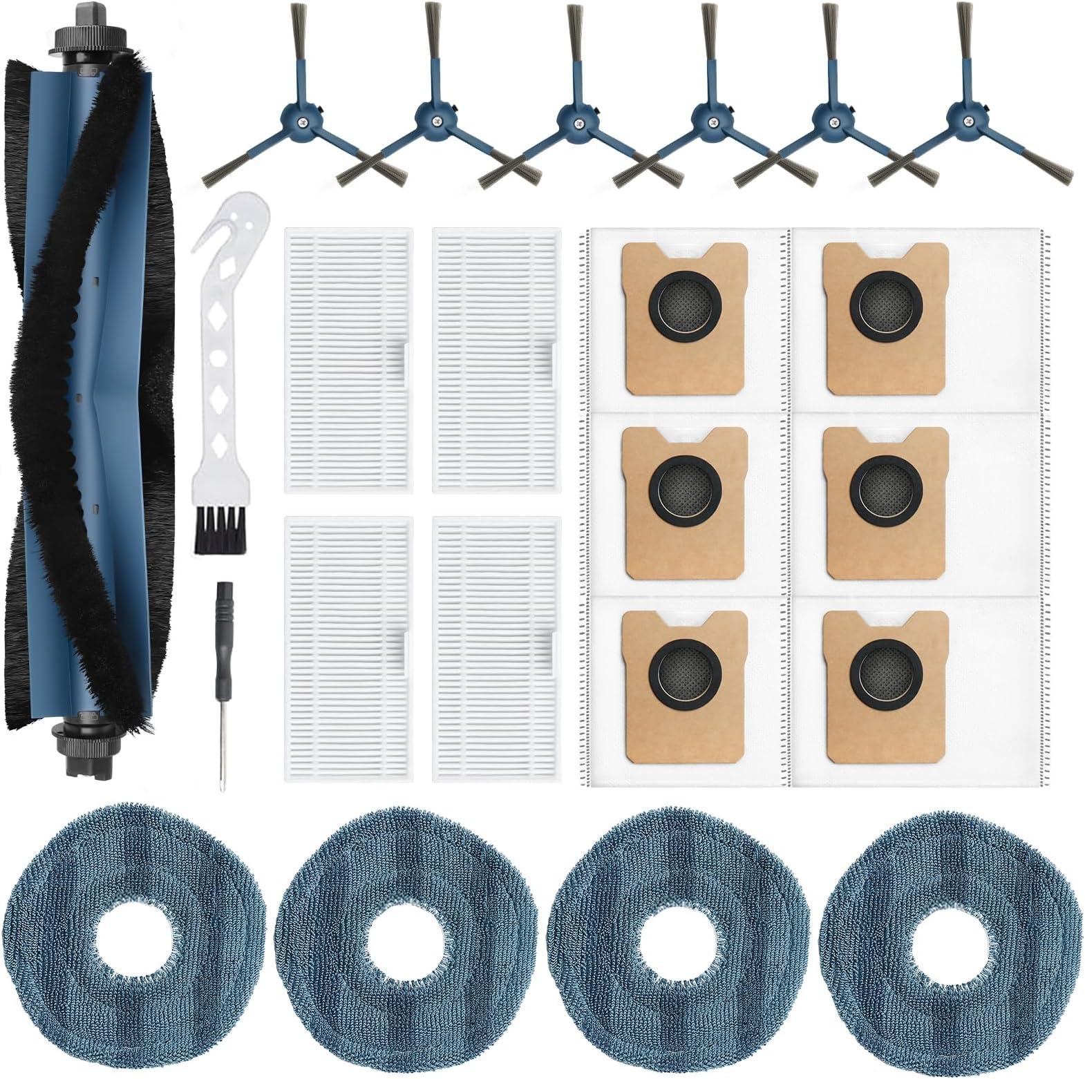 Replacement Parts Accessories for eufy Robot Vacuum Omni C20 Robot Vacuums Replacement parts kit, 1 Roller Brush, 4 HEPA Filters, 4 Mop Pads, 6 Side Brushes, 6 Dust Bags, 21 Pack