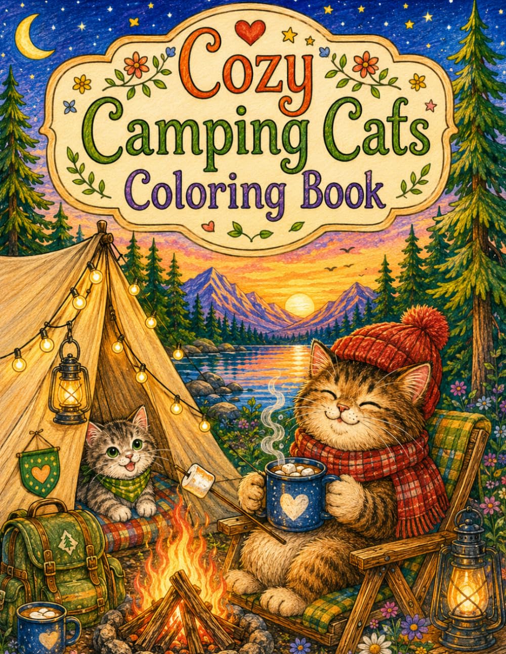 Cozy Camping Cats Coloring Book: Cute and Relaxing Camping Adventures with Adorable Cats, Campfires, Tents, Forests and Outdoor Fun